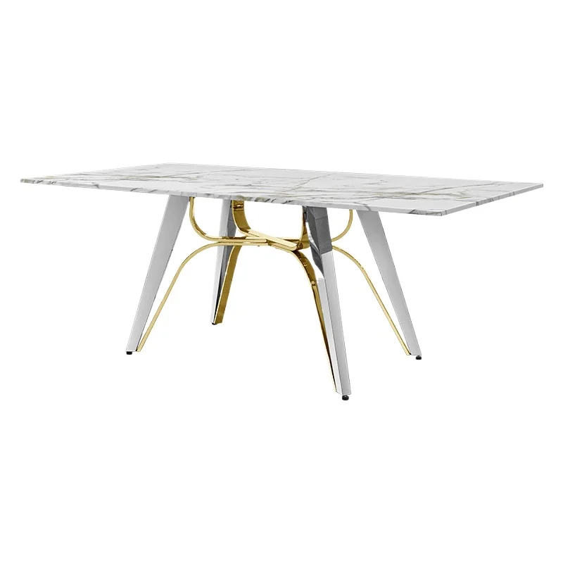 

Stainless steel dining table marble household dining table 6 people room designer luxury