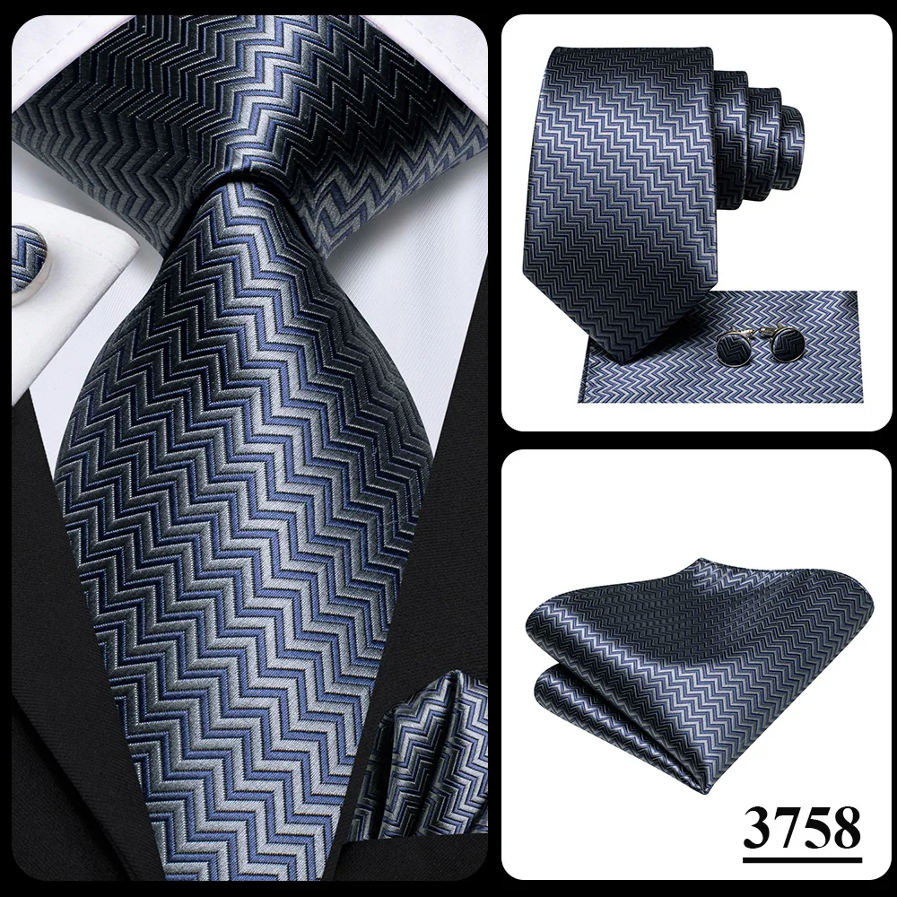 Herrenmode Einfarbiges Grün-Blaues Krawatten-, Taschentuch- und Manschettenknopf-Set für Smoking-Accessoires Klassische Luxus-Seidenkrawatte als Geschenk für Männer – Detail 37