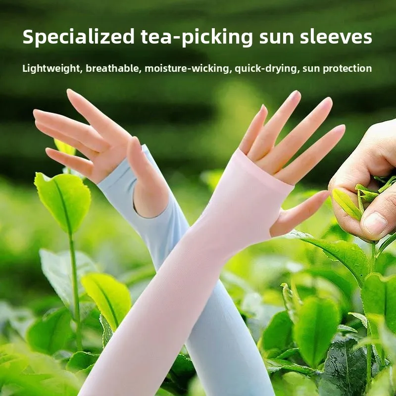 

Солнцезащитные рукава-перчатки из ледяного шелка средней длины для защиты рук при сборе чая, модные женские перчатки для молодежи