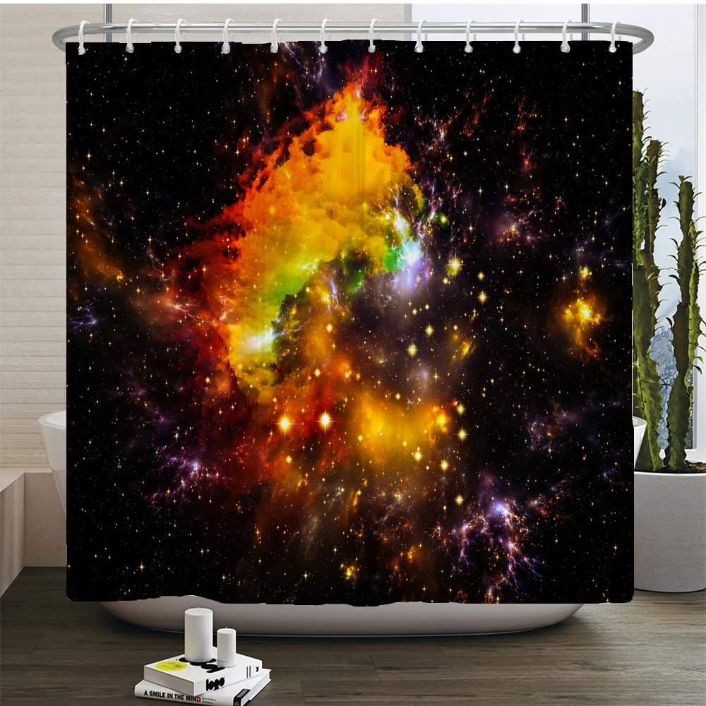 Full Moon Starry Sky Shower Curtain Midnight View Dreamy Mystic Bathroom Curtains Waterproof Fabric Home Decor Curtain With Hook