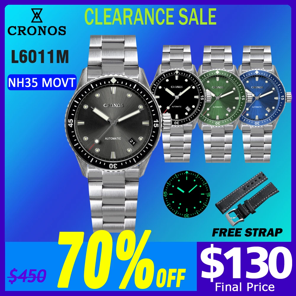 Cronos Diver Men Watch Fifty Sunray Dial  Date Automatic NH35 200M Water Resistant Ceramic Bezel Bracelet