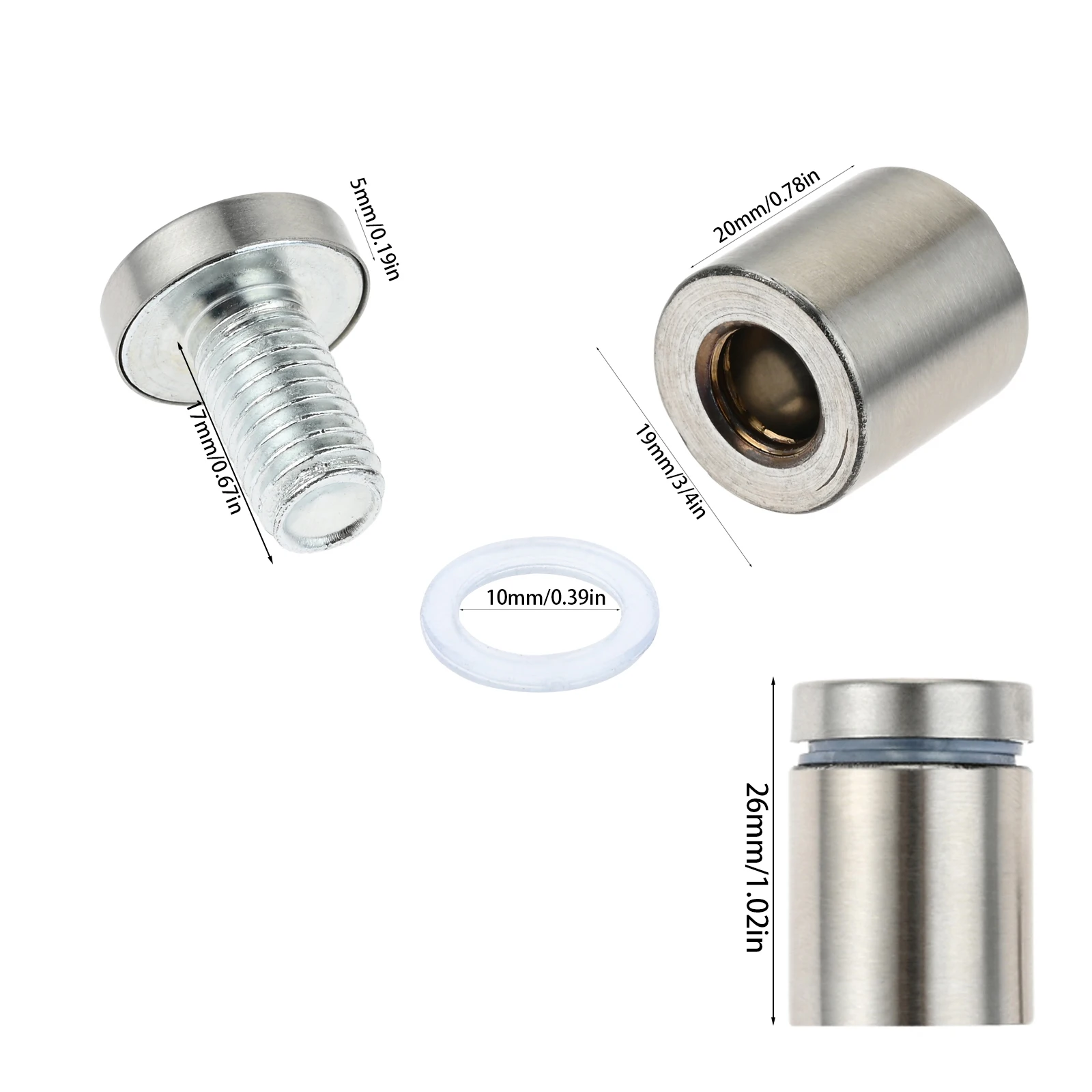 16pcs Standoff Screws Silver Stainless Steel 19x25mm for Advertise Picture Frame Glass Sign Fixing Nail Holder Easy to Install