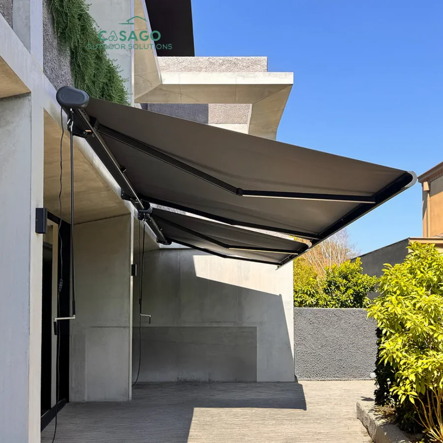 Weatherproof Retractable Aluminum Full Cassette Awning Motorized Outdoor Patio Window Door Sun Shade Canopy with Fabric
