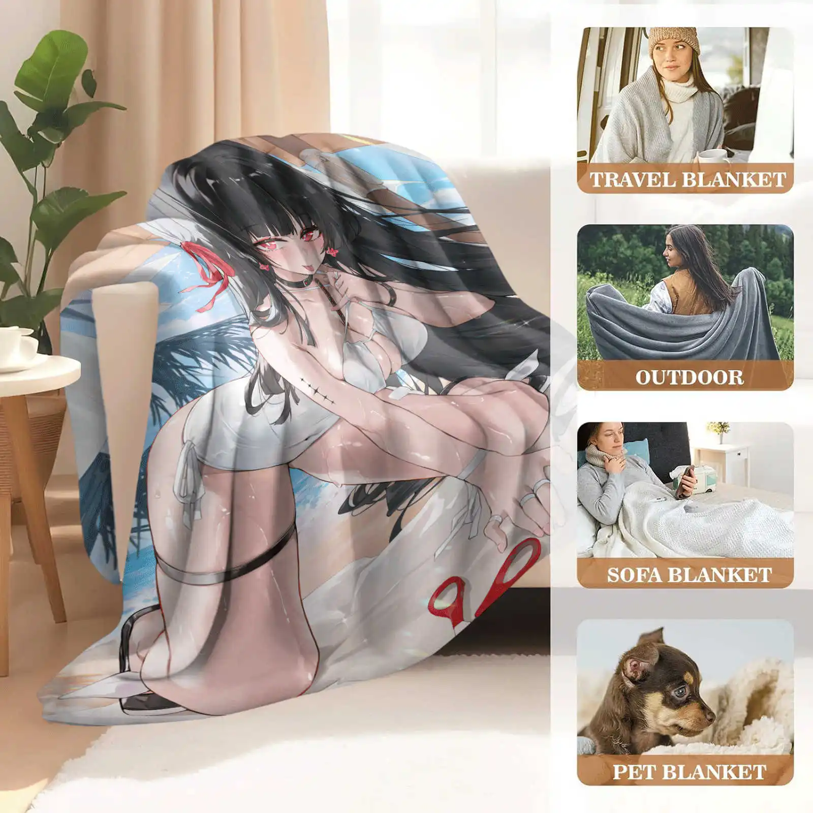 Anime Girl flanellen deken voor kantoor of reizen Perfect cadeau voor vrienden Groothandel beschikbaar
