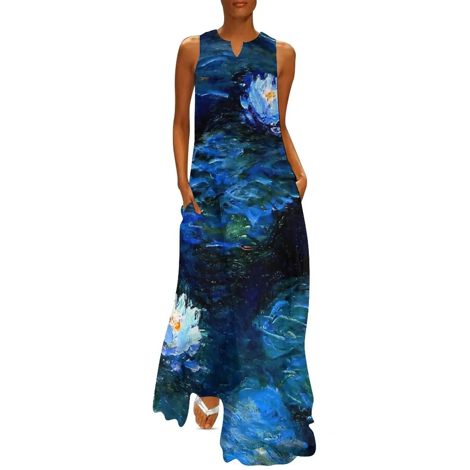 Oil Painting Dress Sexy Sleeveless Party Maxi Dress Streetwear Boho Beach Long Dresses Woman V-Neck Printed Dress Women Vestidos