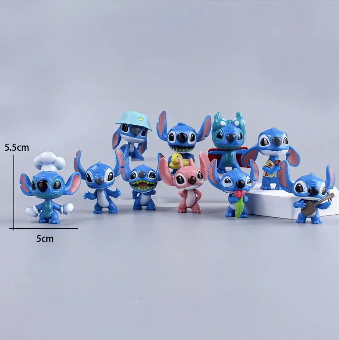 [Funny] 10pcs/lot Cartoon Anime Disney Stitch Action figure PVC toys statue collection model home decoration Girl best gift