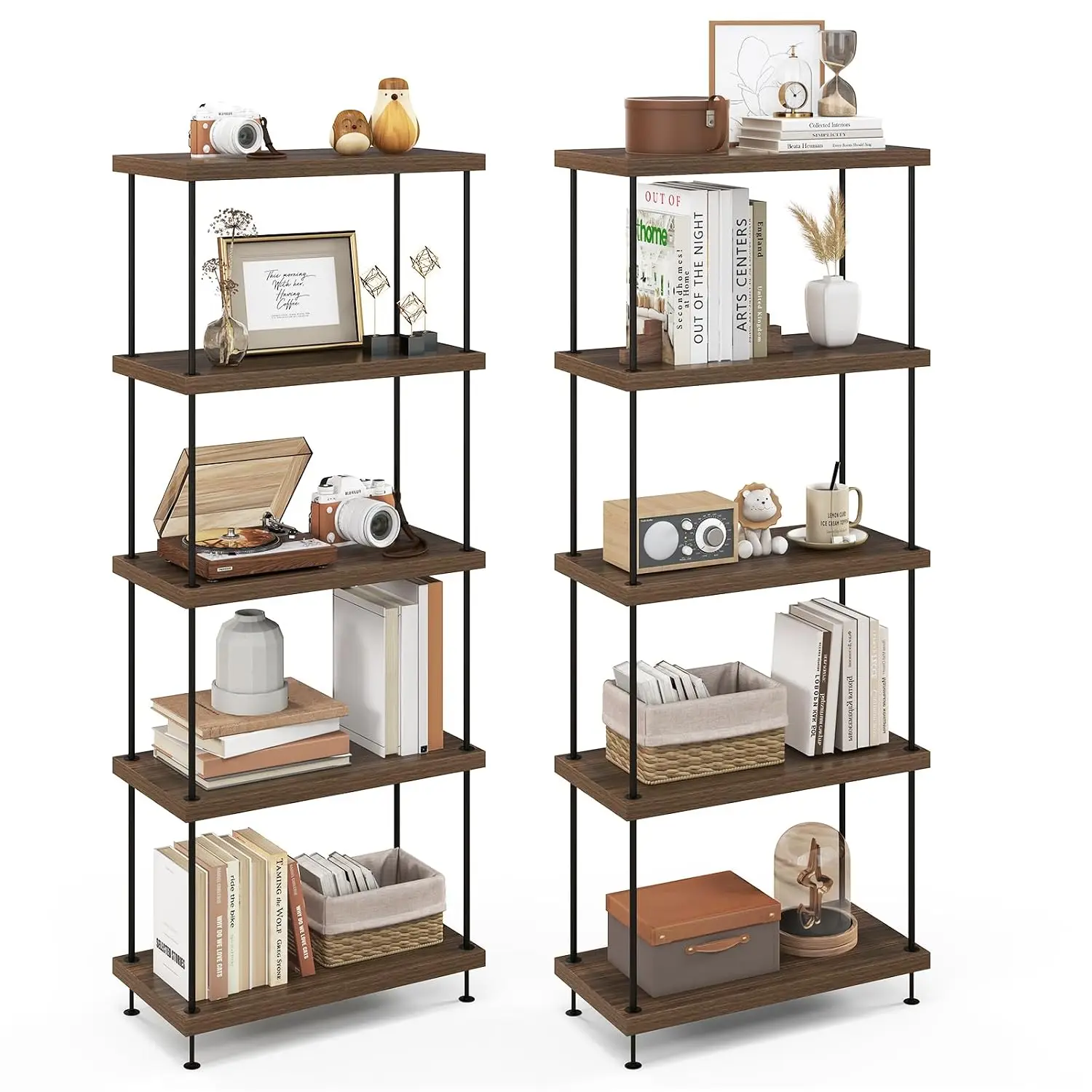 5-Tier Open-Back Bookshelf 2-Pack Freestanding Rack Metal Frame Shelf Industrial Organizer Living Room Bedroom, Customized