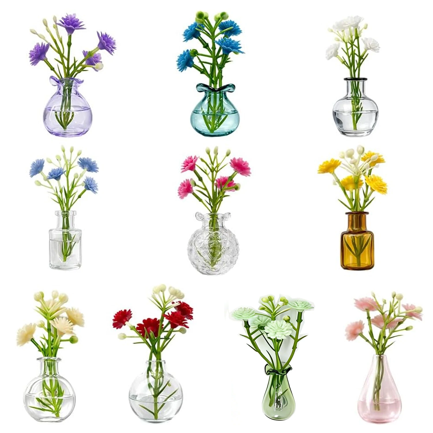 3/6/10PCS Cute Mini Magnetic Glass Vases Fridge Magnet, Small Flower Pot Home Office Locker Kitchen Wall Decor Aesthetic Gift