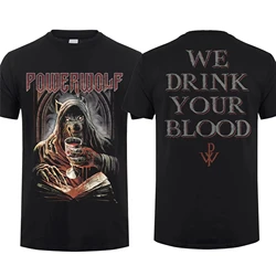 Camiseta Vintage de moda urbana para hombre, camiseta de doble cara a través de Dolorosa negra de Powerwolf, Top de gran tamaño con gráfico unisex de manga corta