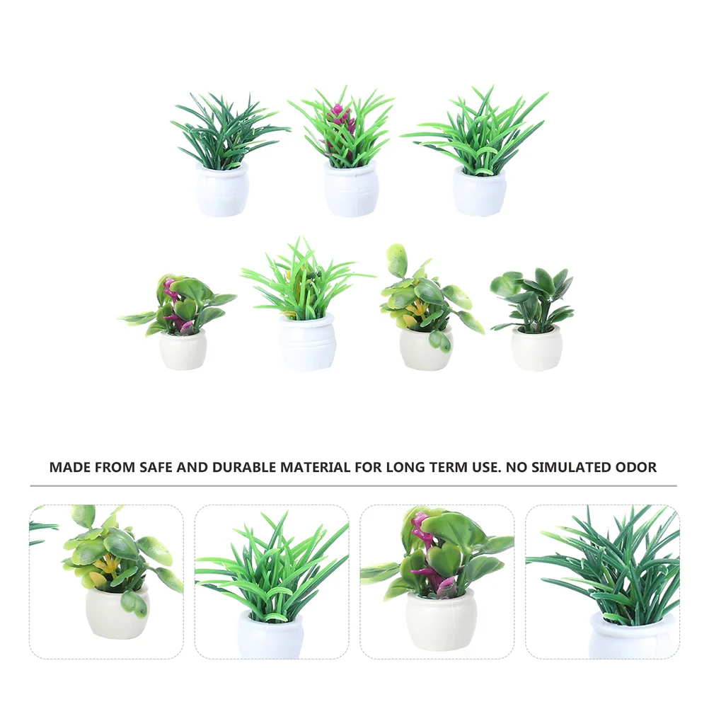 7 Pcs Indoor Plant Pots Mini Potted Artificial Bonsai Simulation Model Decor Fake Green Miniature