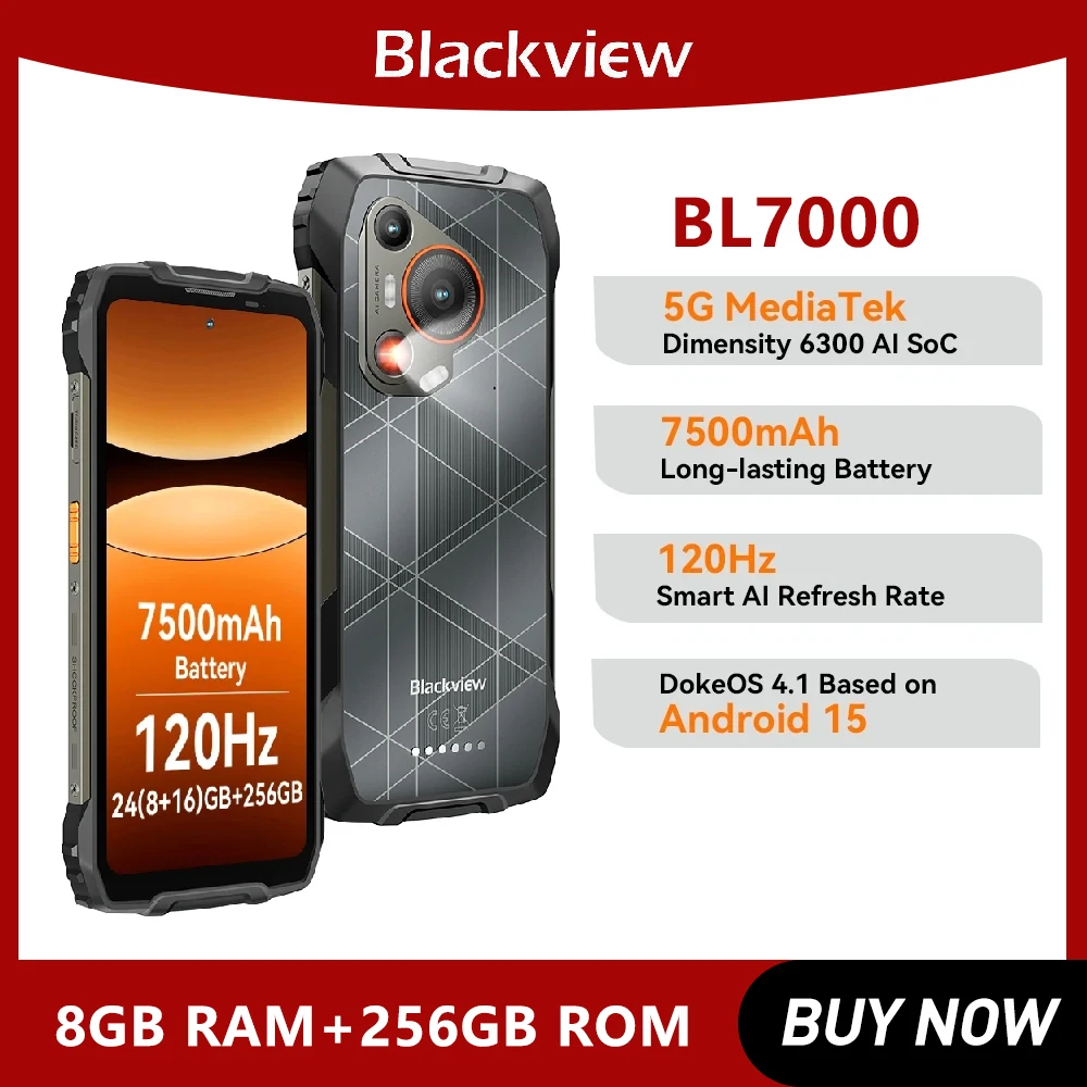 BLACKVIEW Rugged Smartphone BL7000 7500Amh 5G AI MTK 6300, 6.78