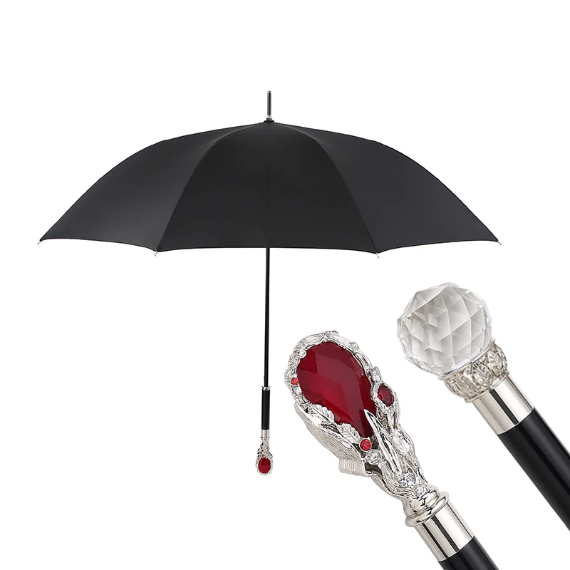 Crystal head long umbrella high-end straight umbrella Ruby long umbrella sunscreen.