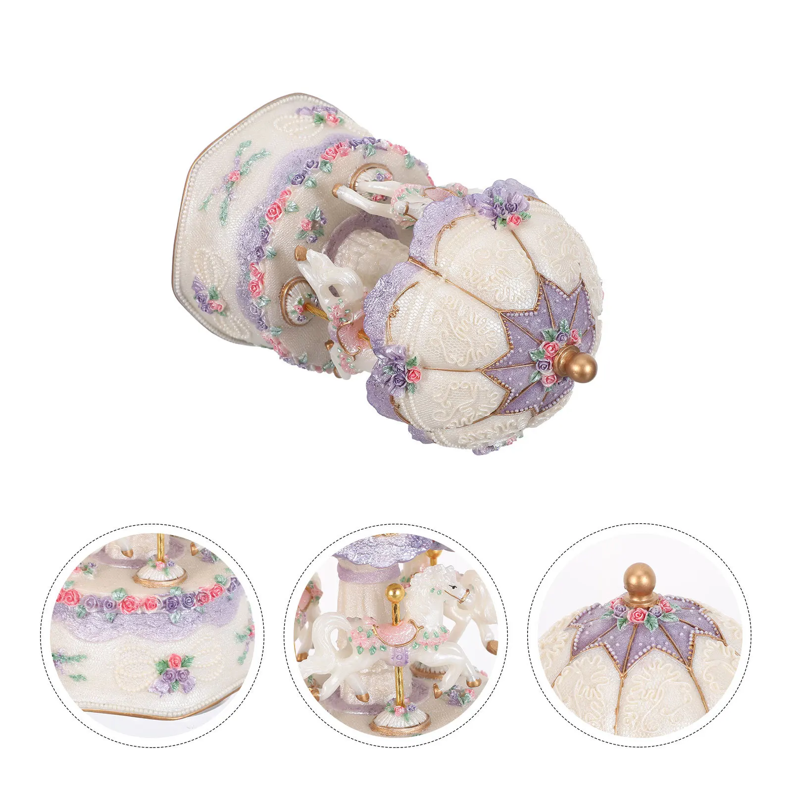 

3-Horse Carousel Music Box Vintage Wind Up Rotating Musical Decor With Colorful Led Lights For Christmas Valentine Gift