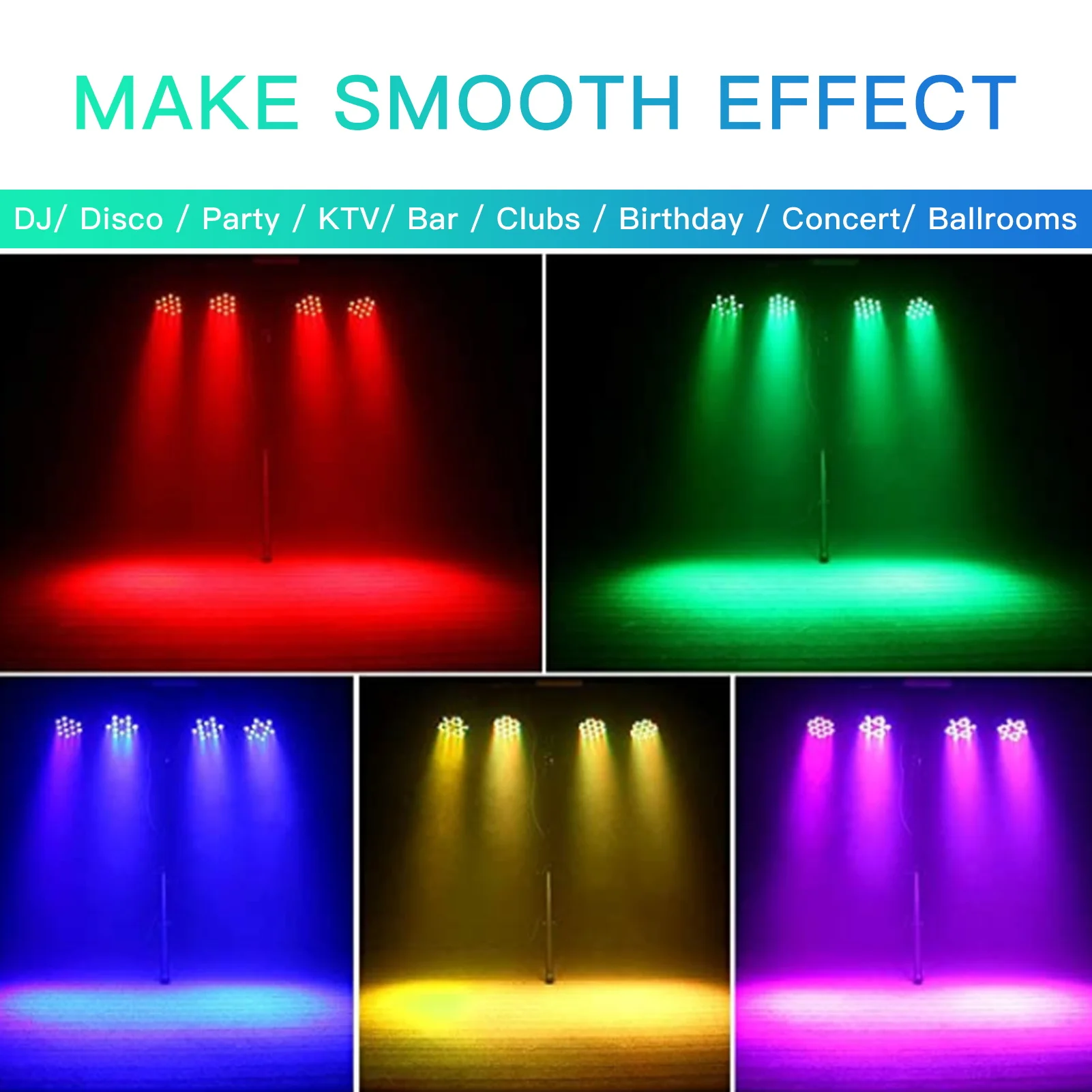 U\'King 4PCS Stage Light 54W RGBW 4in1 9LED Par Lights DMX512 Sound Remote Control Flat Effect Light For DJ Disco Wedding Show