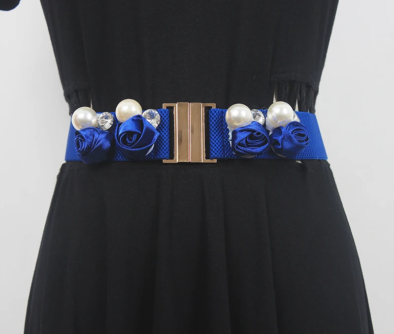 Women's Runway Fashion Flower Beaded Elastic Cummerbunds Female Dress Corsets Waistband Belts Decoration Wide Belt R273