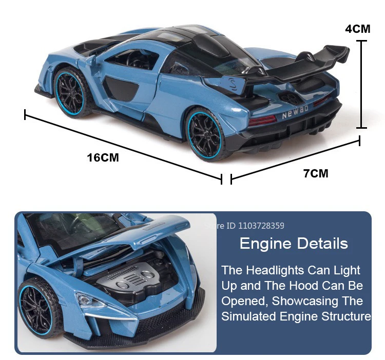 1:32 720S Senna Modell Spielzeug Sportwagen Legierung Druckguss Sound Licht Exquisite Innen Zurückziehen Supercar Modelle für Kinder präsentiert – Detail 13