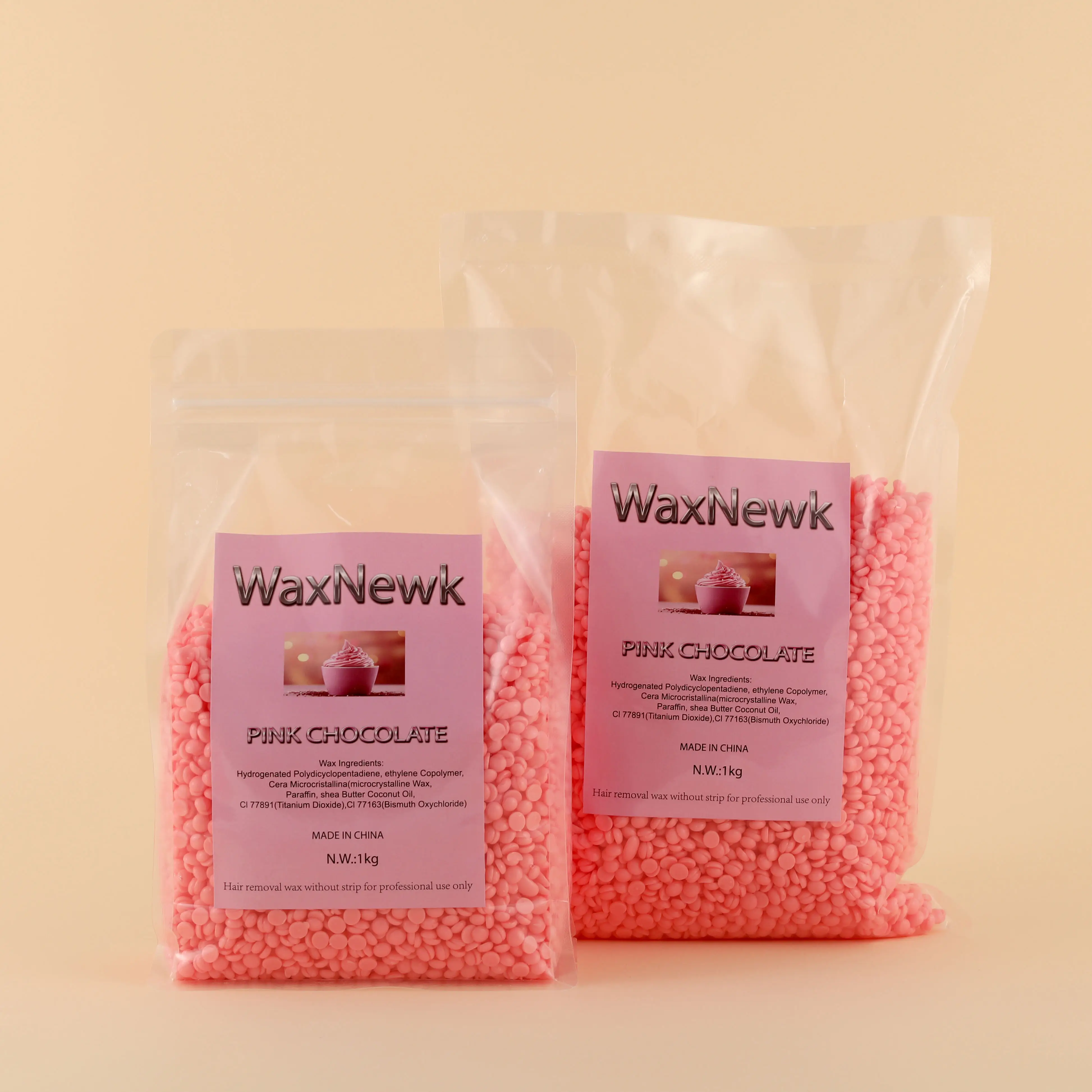 WaxNewK 1kg rosin free hypoallergenic waxing unscent creamy pink chocolate wax low melting point sticky strong sensitive skin