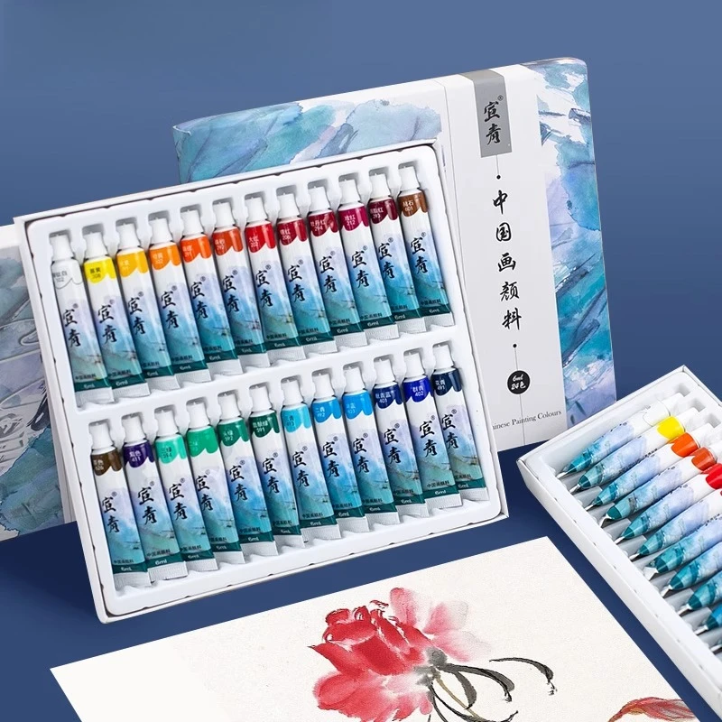 Chinese Painting Pigments 12/24 Colors Set 6ml/12ml Tubular Ink Painting Mineral Pigments Flower Bird Landscape Painting