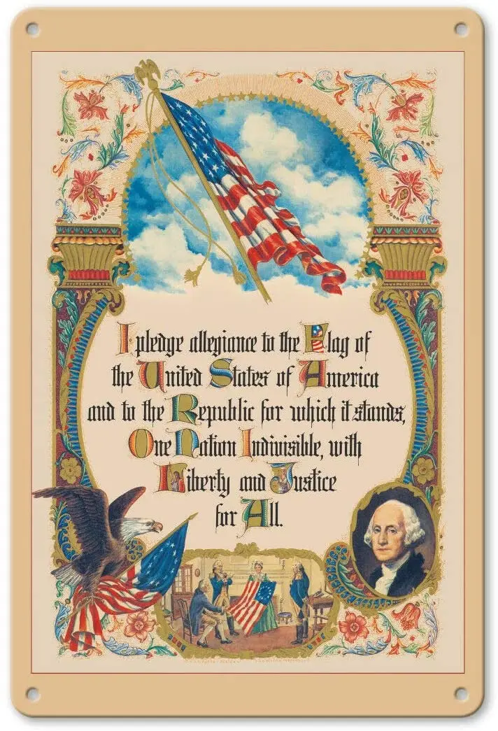 Metal Tin Sign Vintage Chic Art Decoration Original American Pledge Allegiance - 1940s for Home Bar Cafe Farm Store Garage sign