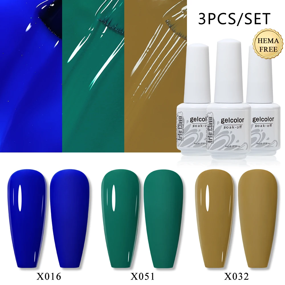Arte Clavo 3Pcs Hema Free Gel Polish Colors Permanent Nail Varnish Set Long Lasting Manicure Base Top Coat Classic Color Kit