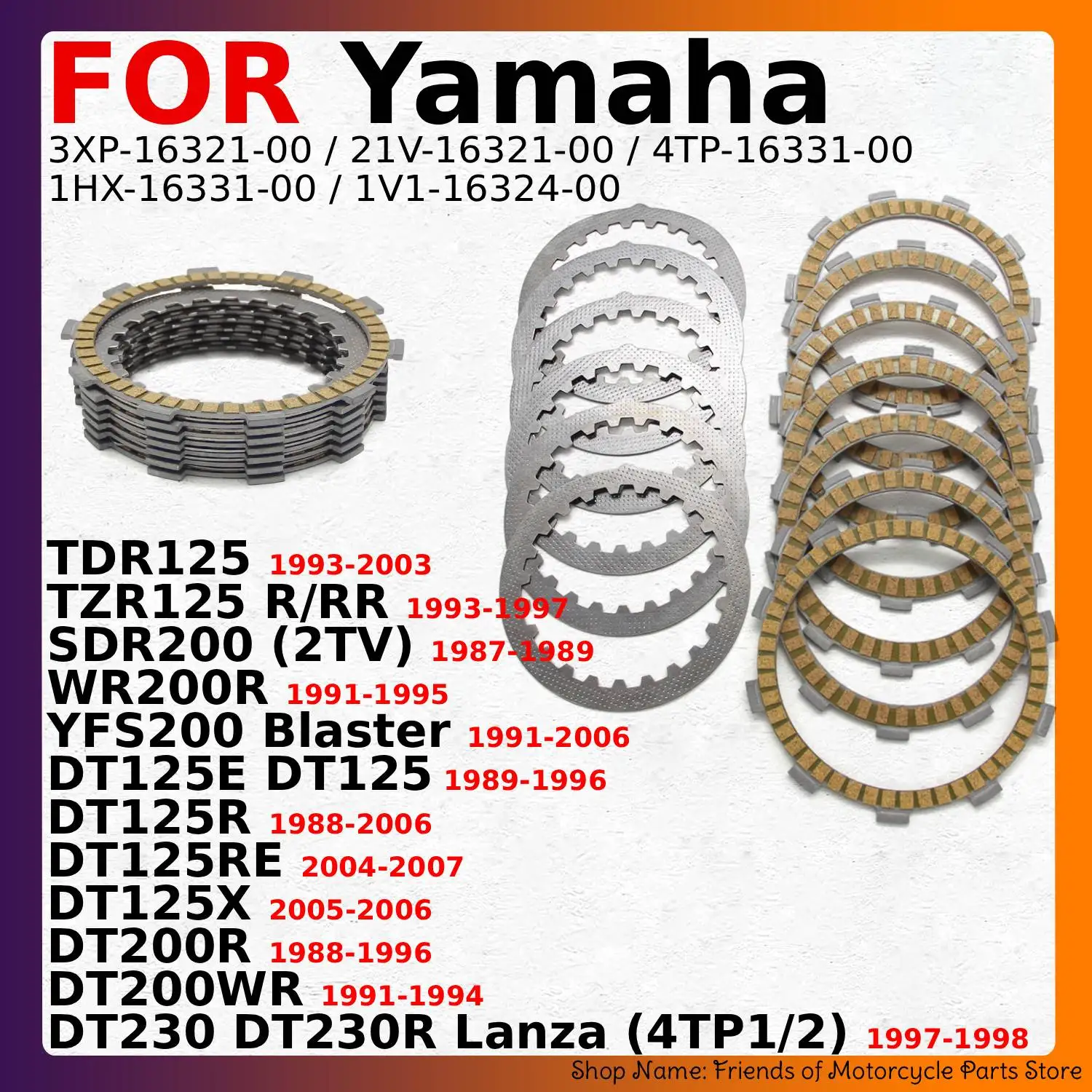 Clutch Friction Disc Plate Kit For Yamaha DT230 DT230R SDR200 DT125E DT125R DT125RE DT125X DT200R DT200WR TDR125 TZR125