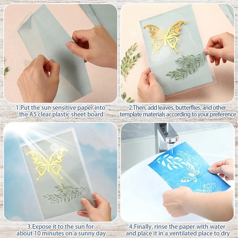 100 Piece Teal Paper Sun Printable Paper Kit With 10 Clear Plastic Sheets And Leaf Butterfly Template Paper Crafts DIY Durable