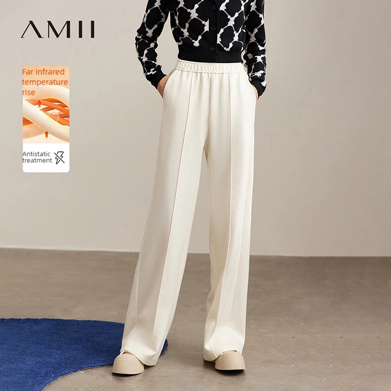 

Женские утепленные брюки Amii 2025: Новые зимние теплые прямые повседневные брюки, однотонные вязаные спортивные штаны для женщин 12544039