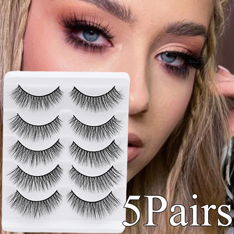 5 Pairs 3D Faux Cils False Eyelashes Natural Dramatic Volume Russian Strip Fake Lashes for Eyelash Extensions Makeup Supplies