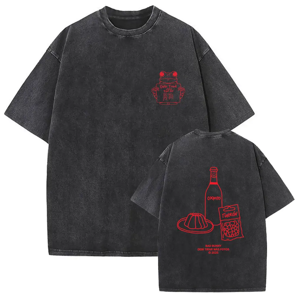 Rapper Bad Bunny Washed Vintage T-shirt Debi Tirar Mas Fotos DTMF World Tour 2026 T Shirts Men Women Fashion Hip Hop T-shirts image 5