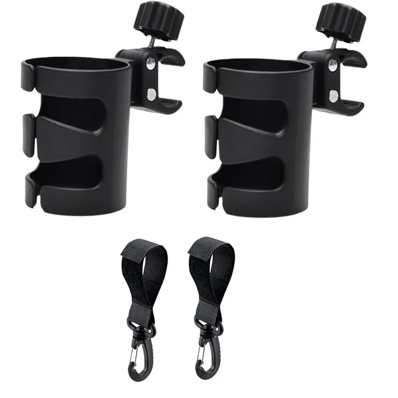 MACH-Set Of 2 Stroller Cup Holders,Includes 2 Hooks,Universal, Adjustable, 360-Degree Rotation,For Strollers, And Wheelchairs