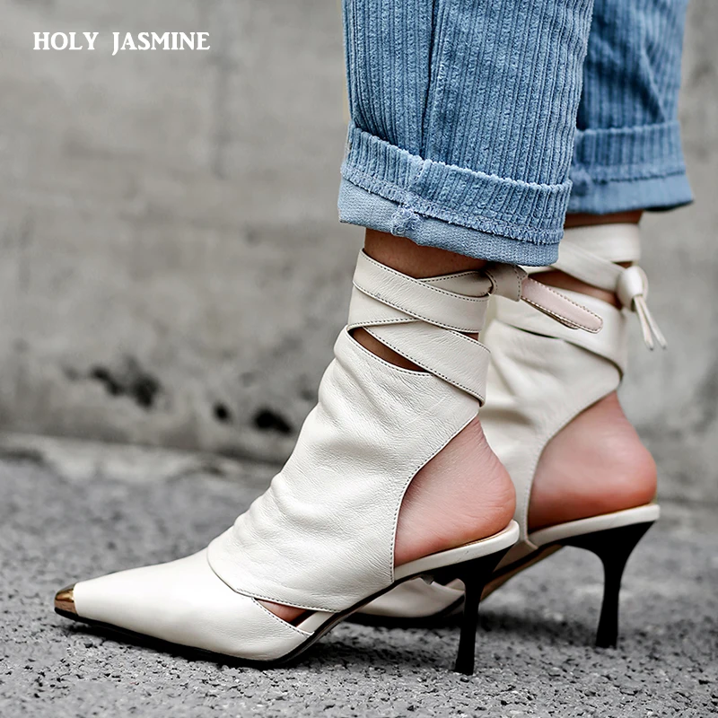 New Pointed Toe Slingback Ankle Boots Brown Slingback Strappy Breathable Cool Boots High Heels Sexy Ladies Dress Women\'S Boots