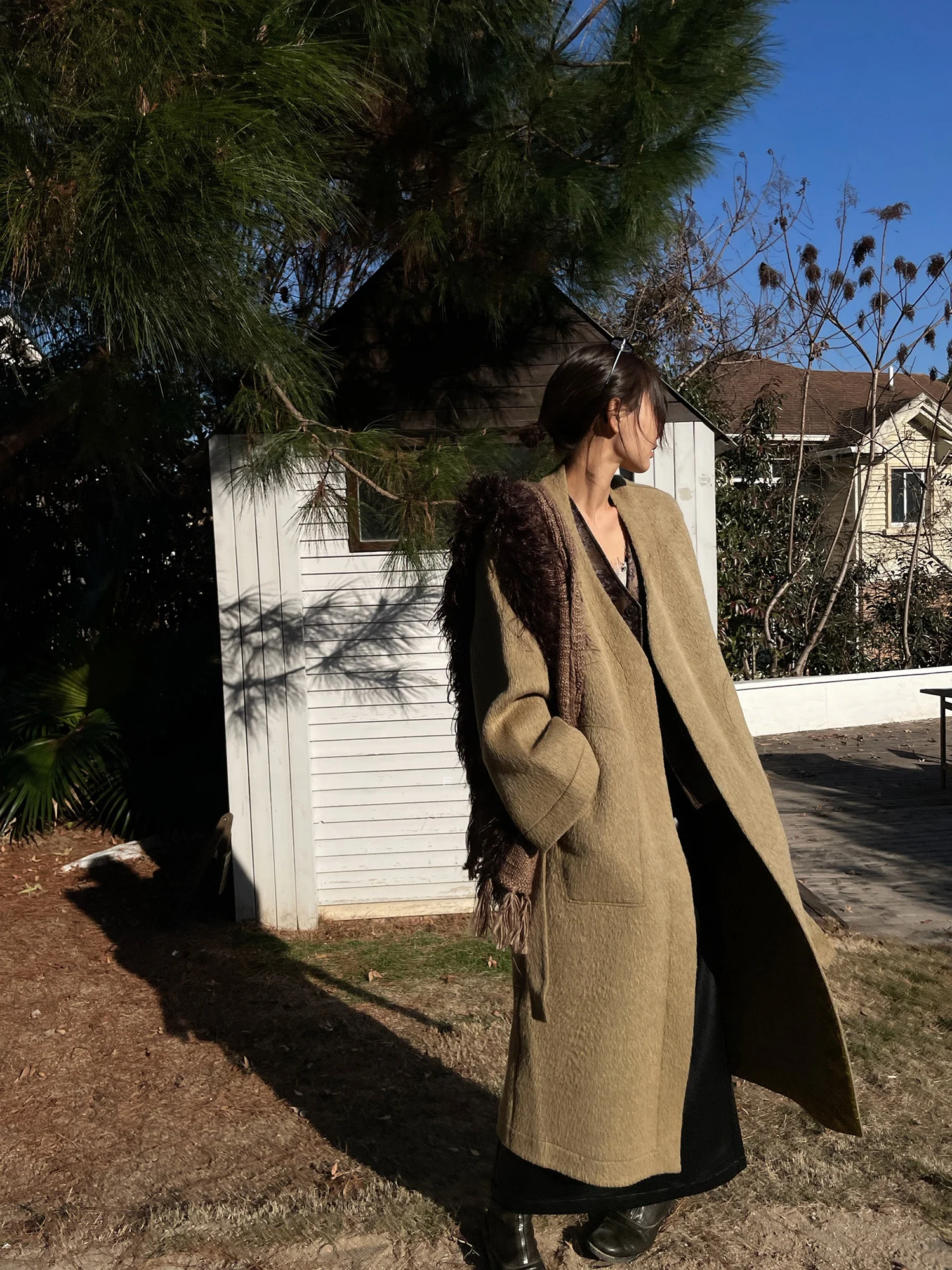 

JCCC Shadow Winter Oxygen: Теплое женское пальто из смесовой шерсти с V-образным вырезом, на одной пуговице, до плеч, в минималистичном стиле, модная верхняя одежда