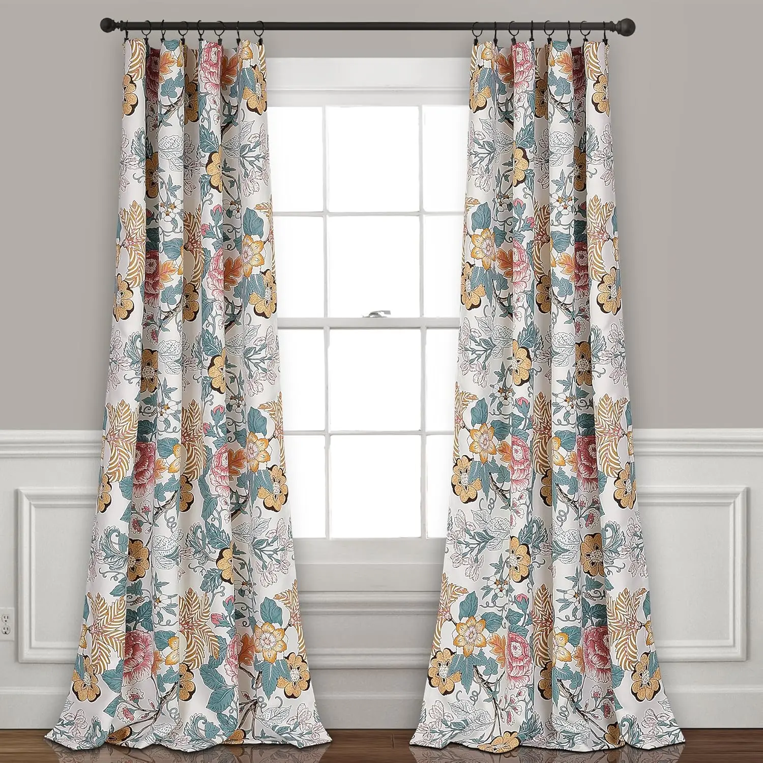 

Sydney Light Filtering Window Curtain Panels, Pair, 52" W x 84" L, Blue & Yellow - Drapes - Floral Curtains for Bedroom