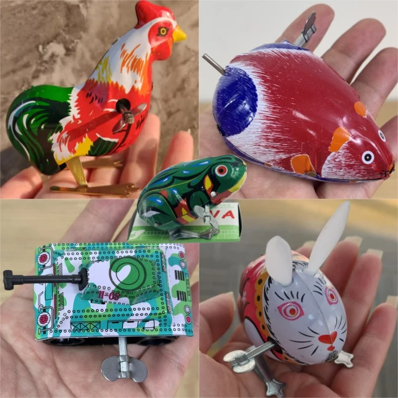 Collezione per adulti Giocattolo a carica retrò Giocattolo in metallo di latta Rana Pollo Coniglio carro armato mouse Meccanico a orologeria giocattolo figura modello regalo per bambini