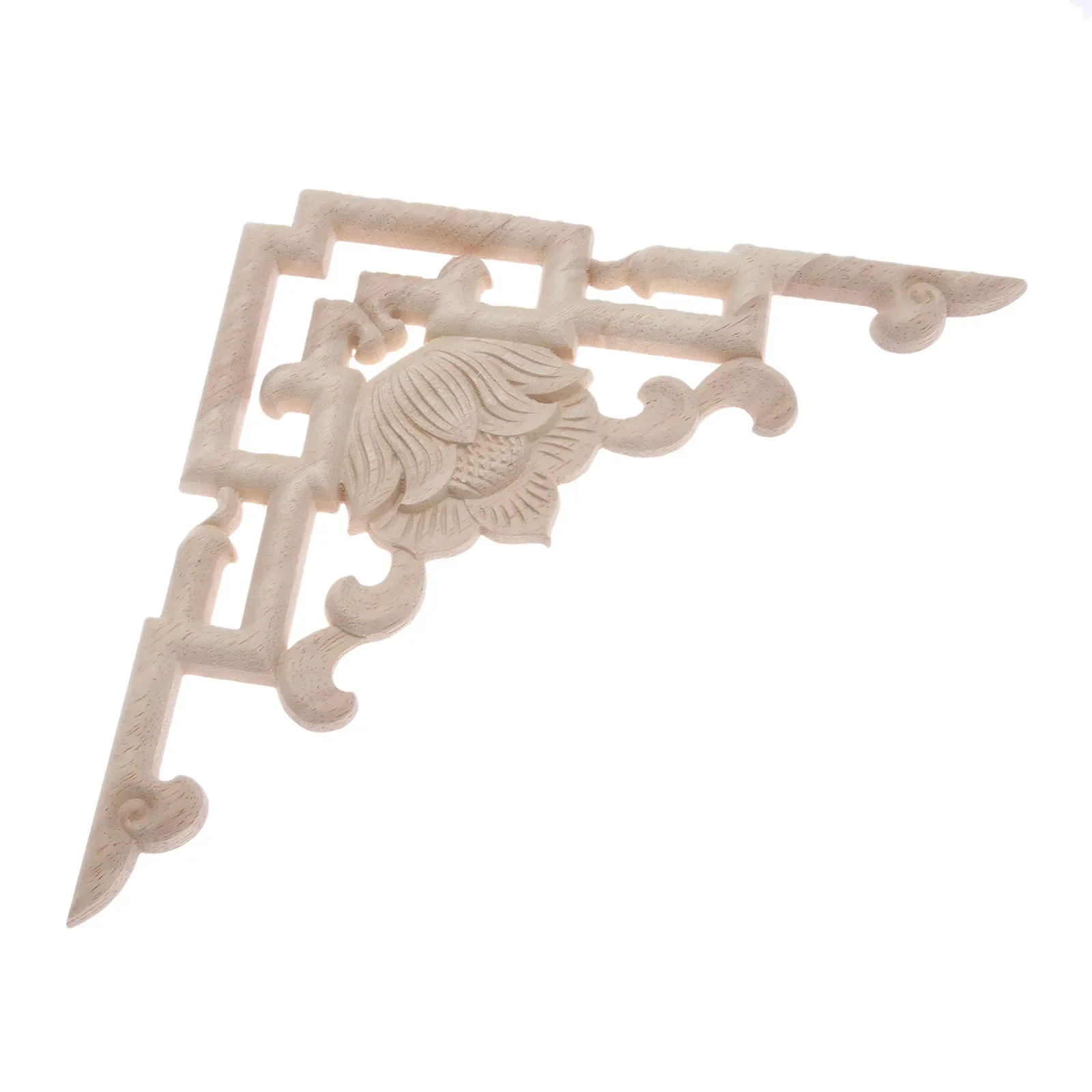 1pc 20cm Woodcarving Corner Decal Unpainted Wood Carved Hollow Flower Onlay Applique Frame Home Furniture Decor Chinese Craft