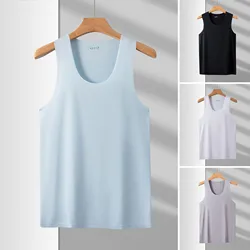 Men's Casual Tank Summer High Quality Bodybuilding Fitness Muscle Singlet Ice Silk Man's Clothes Sleeveless Fit Vest Seamless