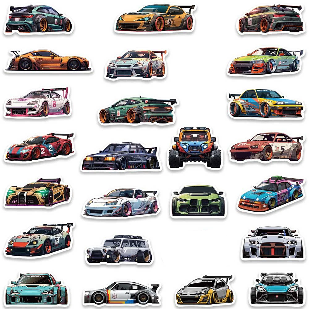 10/30/50pcs JDM Logo Racing Car Stickers Anime Waterproof Decals DIY Laptop Helmet Car Modify Vinyl Cool Sticker Decals Packs