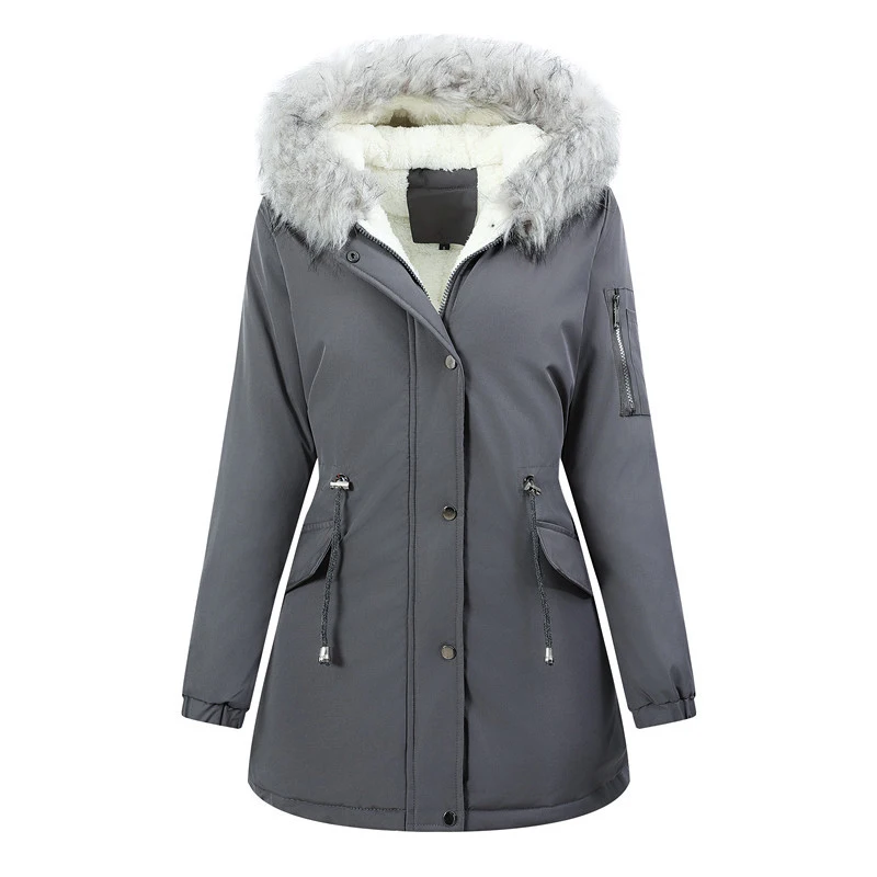 Winter Women Warm Parkas Hooded Retro Thick Plush Coats Female Fleece Lined Mid-Long Cotton Warm Windbreaker Coats Clothing