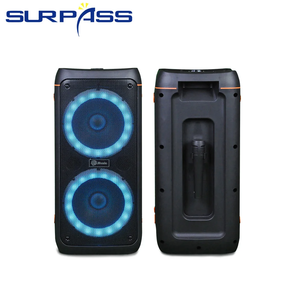 Double 8 Inch Bluetooth Speaker Radio Fm Speakers Outdoor Portable Loudspeaker USB TF Card AUX LED Display with Wired Microphone