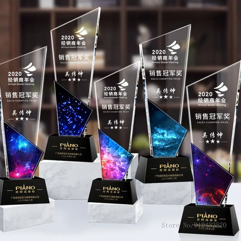 Imagem -05 - Troféu de Cristal Personalizado Impressão a Cores Como um Prêmio Prêmio de Filme de Esportes Entrega em Uma Comemorativa Decoração de Casa