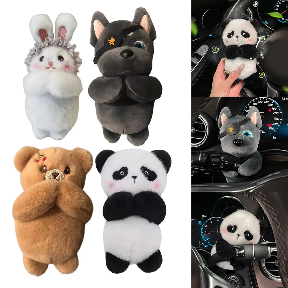 Panda Shifter Cute Interior Decor Soft Plush Material Versatile Attachment Cartoon Car Decor Comforting Presence