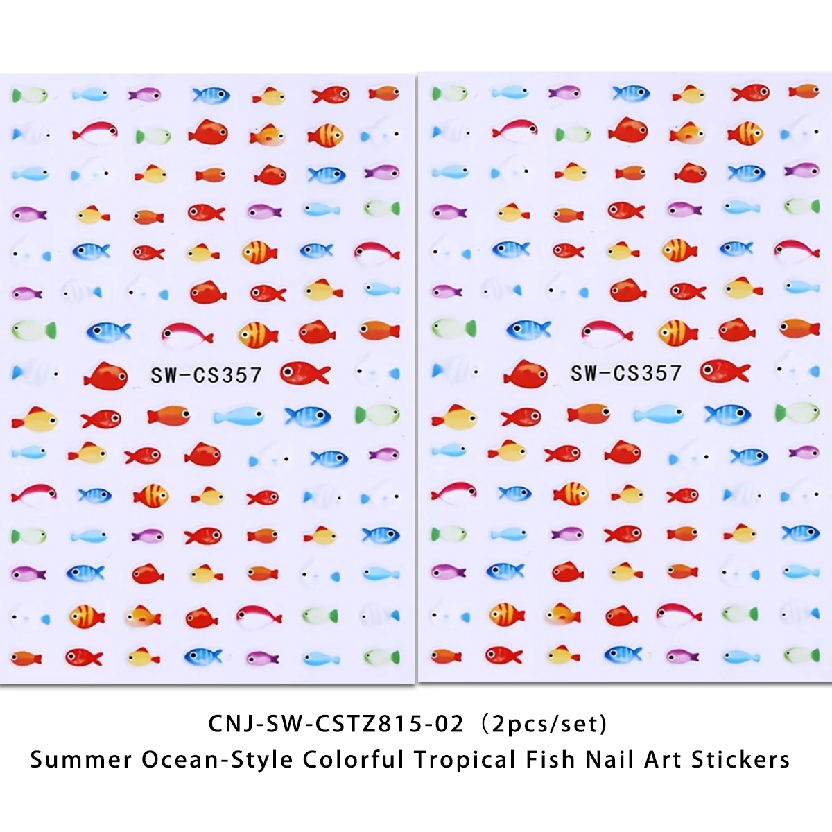 Colorful summer ocean style tropical fish nail art decoration stickers with cute animal patterns provide holiday supplies for pr