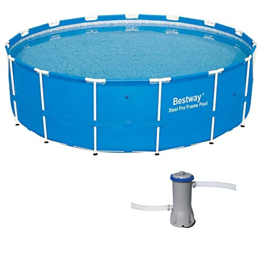 15 Foot x 48 Inch Durable Steel Pro Frame Above Ground Pool with Repair Patch Kit and FlowClear 1000 GPH Cartridge Filter Pump