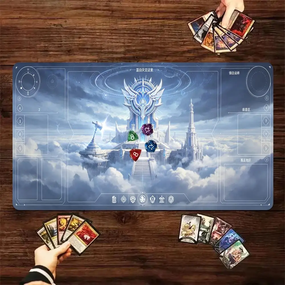 60X35cm Holy Celestial Sky Cathedral TCG Play mat Zoned Desk Mat Non-Slip Rubber Base Stitched Edges For TCG Card Game table mat