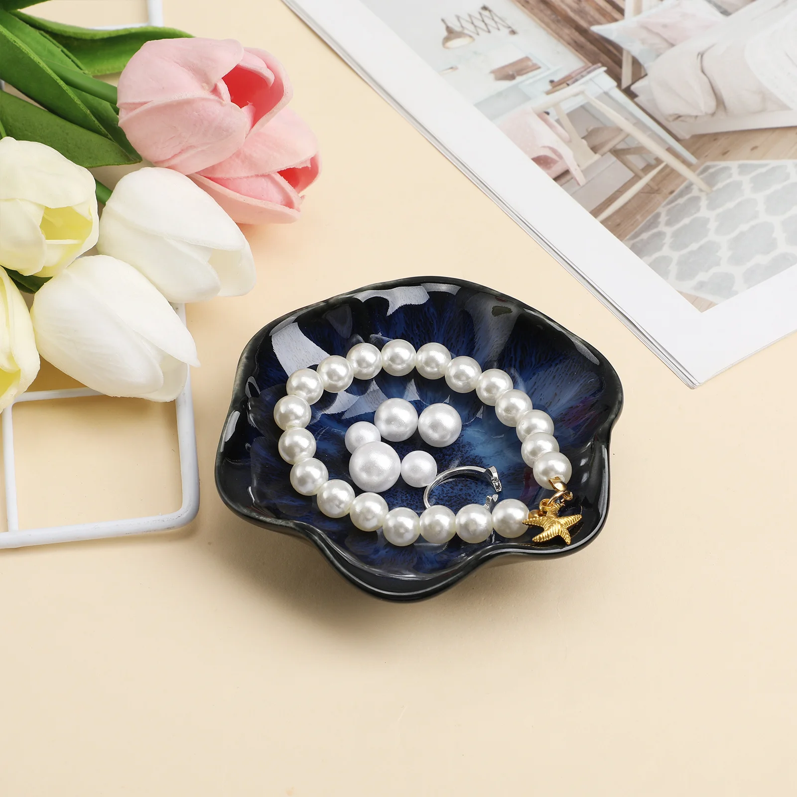 Jewelry Organizer Ceramic Lotus Leaf Plate Earrings Rings Bracelets Display Storage Home Decor Gift Jewelry Plate