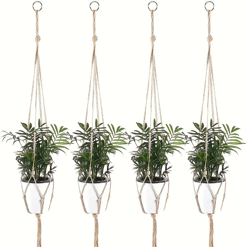 4Pcs Woven Hanging Net Pocket Planters,Indoor Outdoor Hemp Rope Hanging Basket Decor,Space-Saving,Breathable&Durable