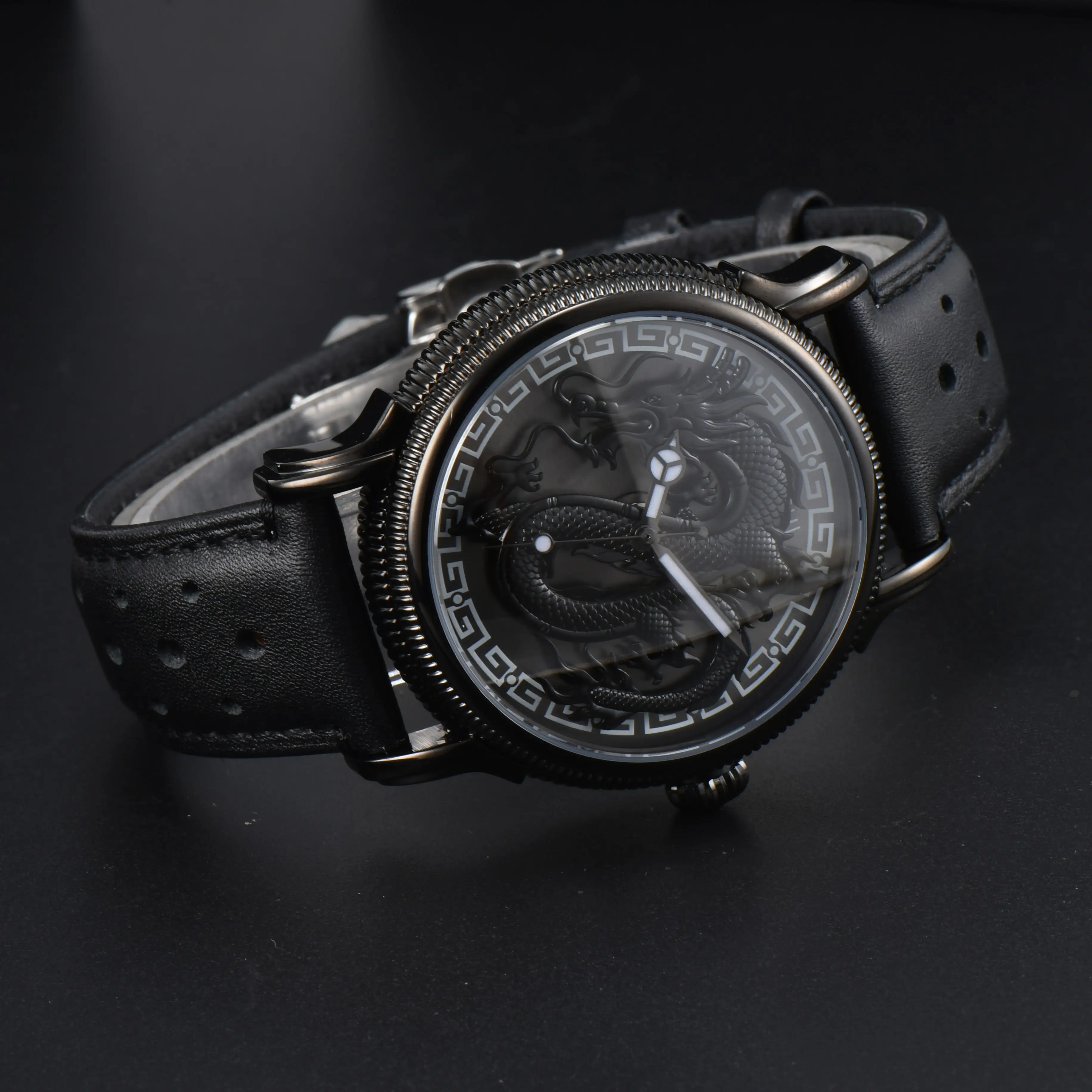 42.5mm Chinese Loong Rotation Watch Mechanical Watch  Waterproof Sapphire Green C3 Luminous Miyota8215 Movement Stainless Steel