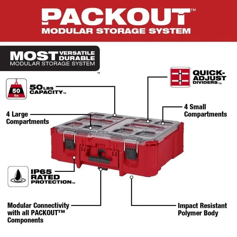 Milwaukee 48-22-8432 PACKOUT™ Deep Organizer MILWAUKEE Power Tool Cordless Drill Impact Wrench Drill Bits Storge Box