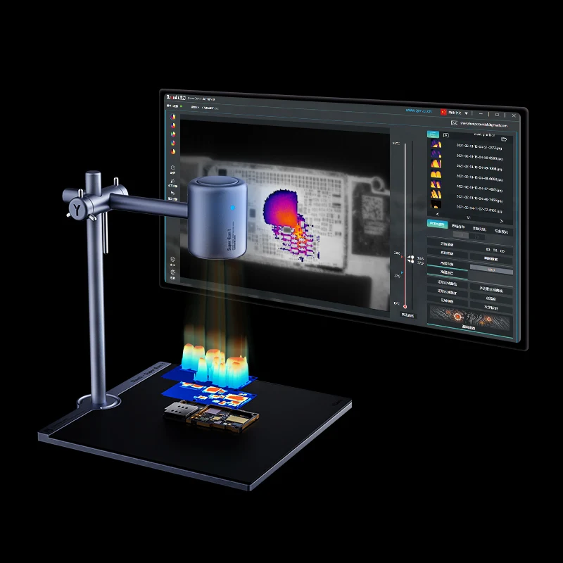 Super Cam Y 3D thermal imaging analysis tool, 256x192 pixel resolution, used for thermal diagnostics in mobile phone repair.