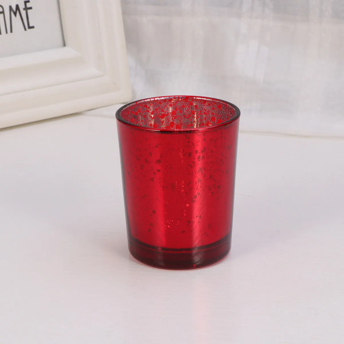 5Pcs Glass Candlestick Set Classic Chic Desktop Cup Decoration Red for Home Office Wedding Birthday Gift